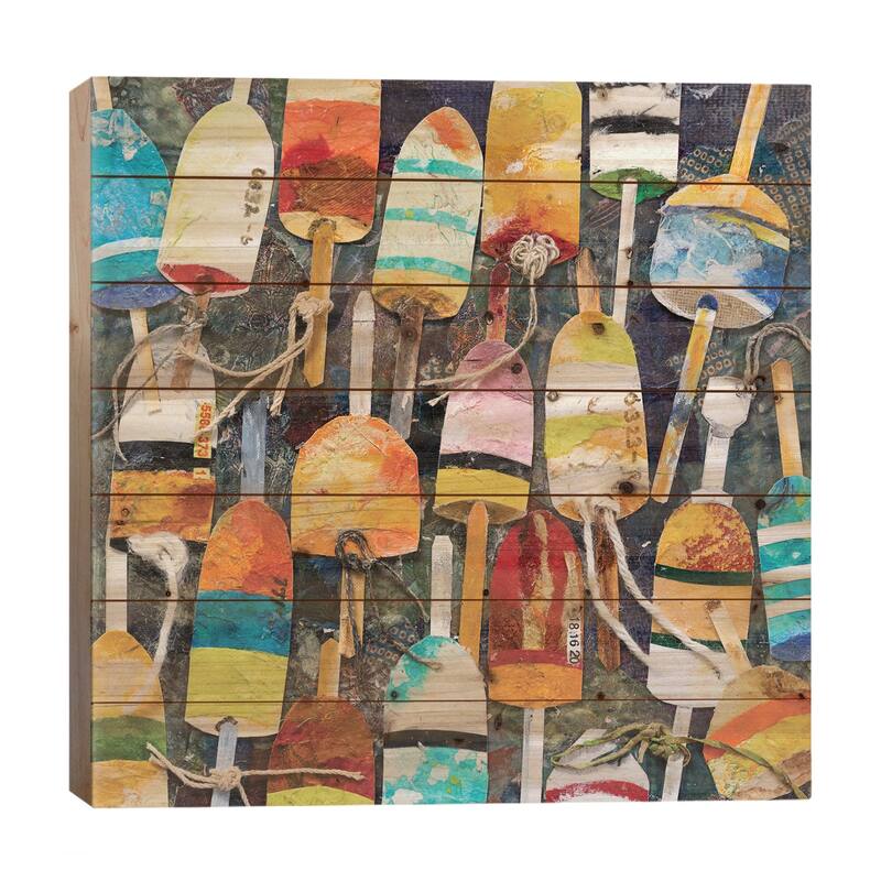 Buoy Collage Square Print On Wood by Edith Green - Multi-Color - 26x26x1.5
