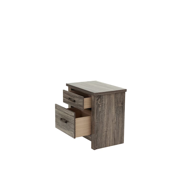 24" Gray Oak Nightstand, 2-Drawer Wooden End Table for Bedroom, Modern Storage Solution