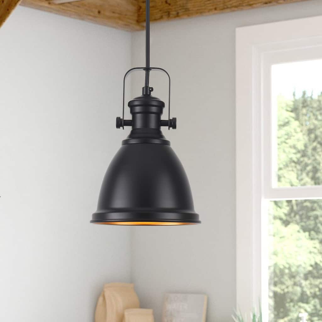 Farmhouse 1-Light Dome Design Dimmable Pendant Light with Black and ...