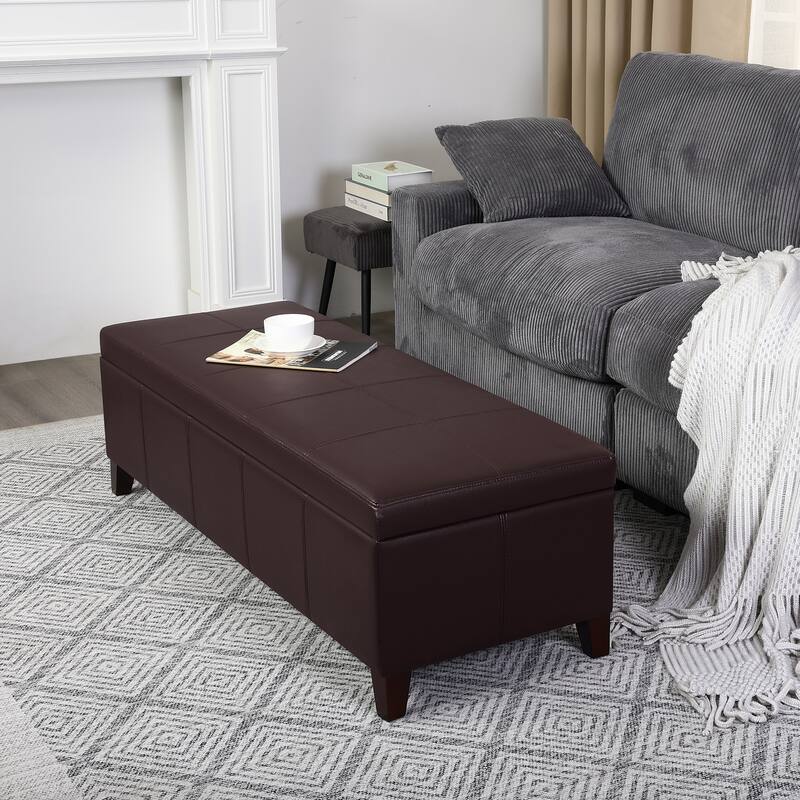 Adeco Faux Leather Storage Ottoman Bench for Bedroom