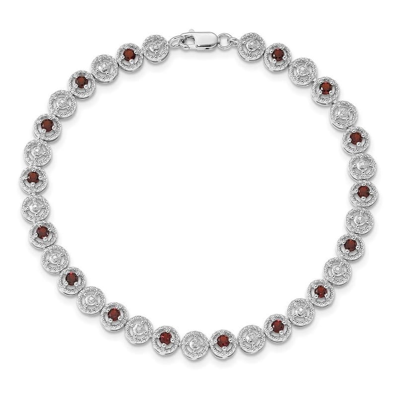 Curata 925 Sterling Silver Polished Open back Lobster Claw Closure Garnet Diamond Bracelet
