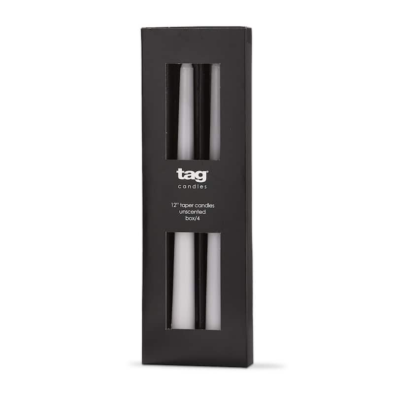 Color Studio 12" Traditional Taper Unscented Smokeless Paraffin Wax Candle White, Set of 4, Burn Time 8 hrs.