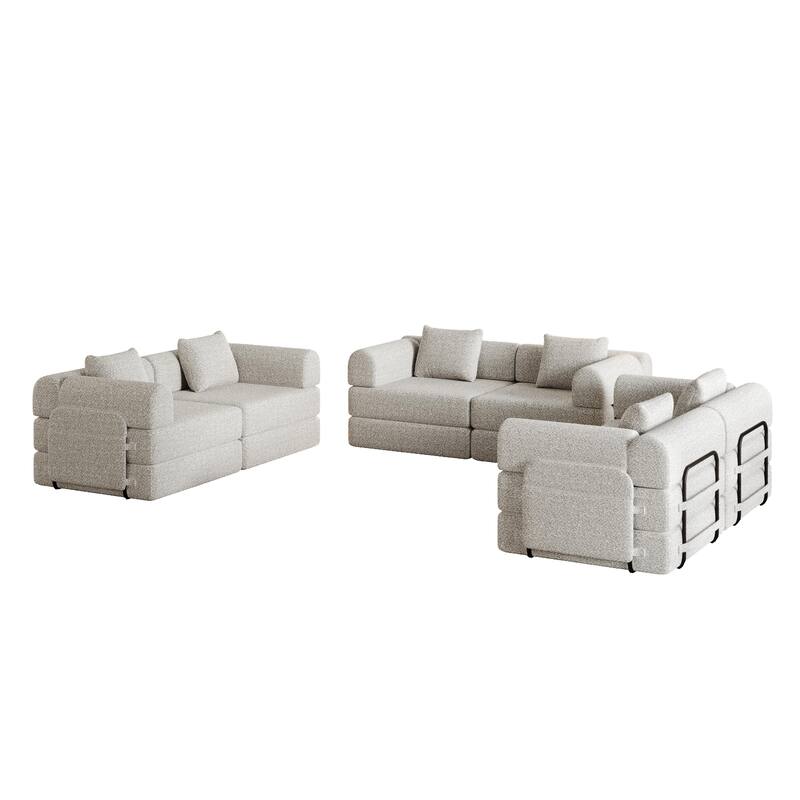 Freely Combined Modular Chenille Folding Sofa with Storage Pockets