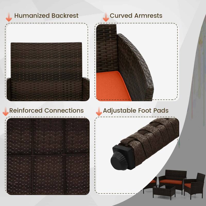Costway 4 PCS Patio Furniture Set with Washable Cushions and Tempered - See Details