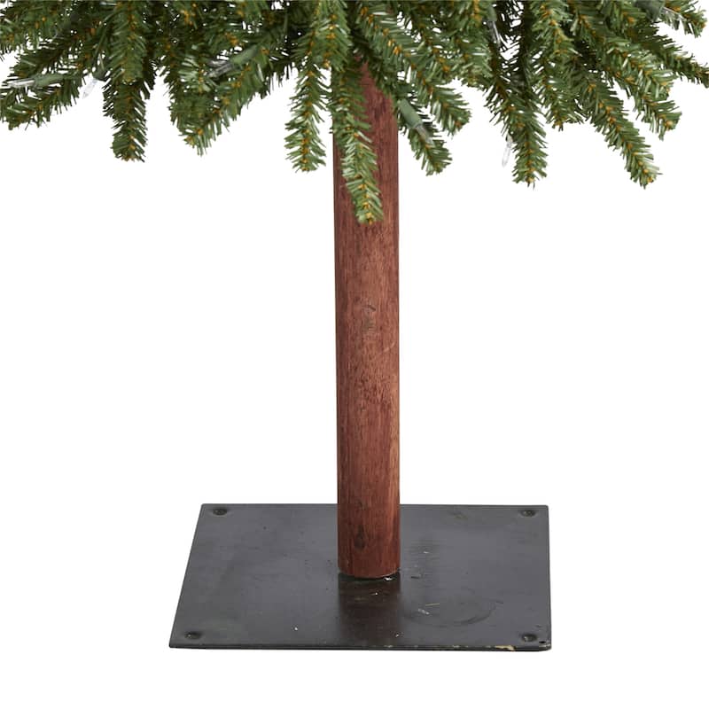 7ft Artificial Christmas Tree with Lights - Slim Alpine Holiday Decor, Bendable Branches - Green - 84
