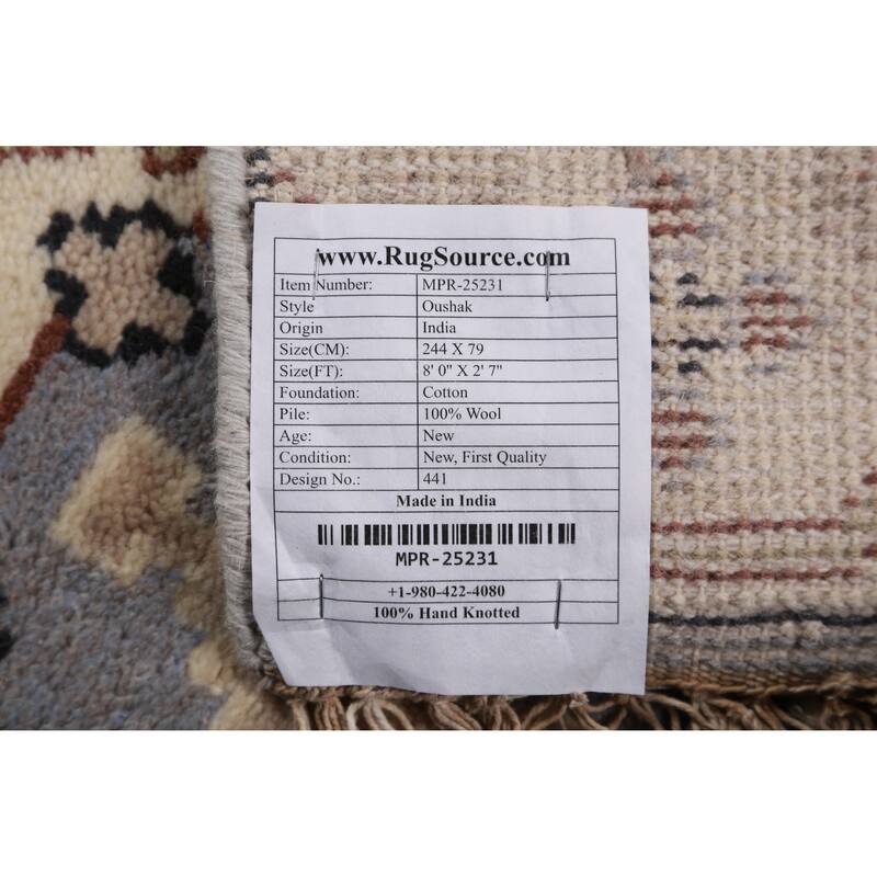 Blue Oushak Oriental Runner Rug Handmade Floral Wool Carpet - 2'7"x 8'0"