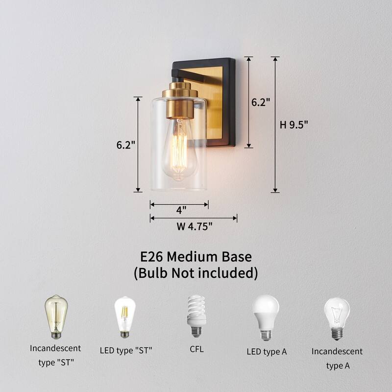 KAWOTI 9.5 Inch 1-Light Wall Sconce with Clear Glass Shade