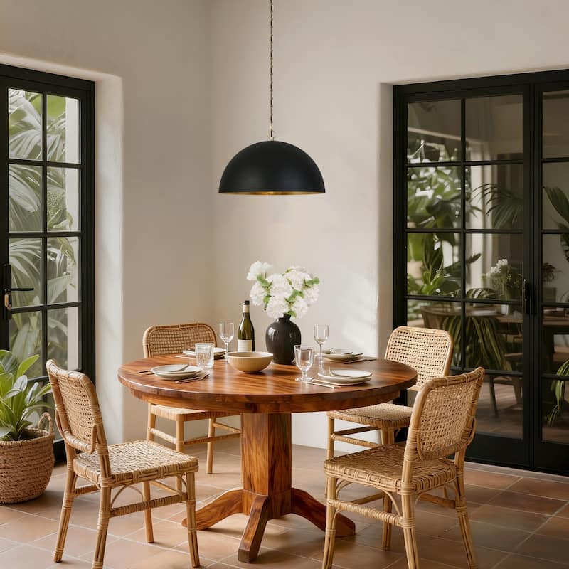 Modern Industrial 1-Light Oversized Black Gold Pendant Semi-Circular Design Chandelier for Dining Room