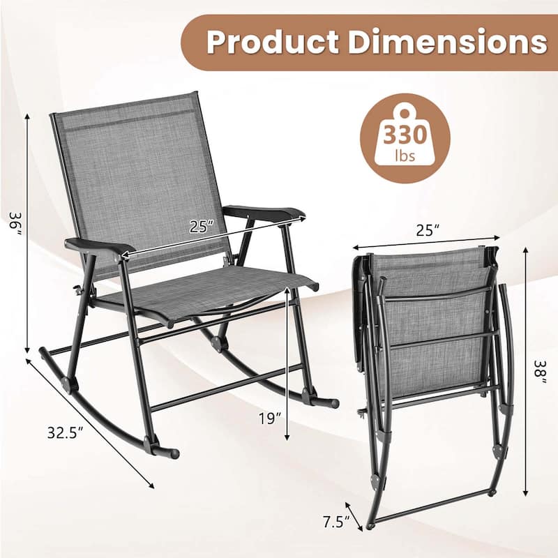Costway 2 PCS Patio Folding Rocking Chair Heavy-Duty Metal Frame - See Details