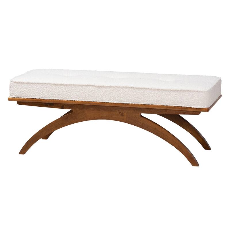 Orella Japandi Cream Boucle Fabric and Walnut Brown Finished Wood Bench - Cream, Walnut Brown