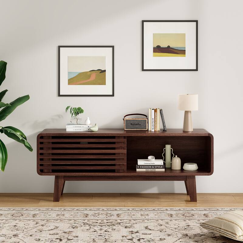 TV Stand for TV Up to 59 Inch, Entertainment Center with Storage Cabinet and Sliding Door