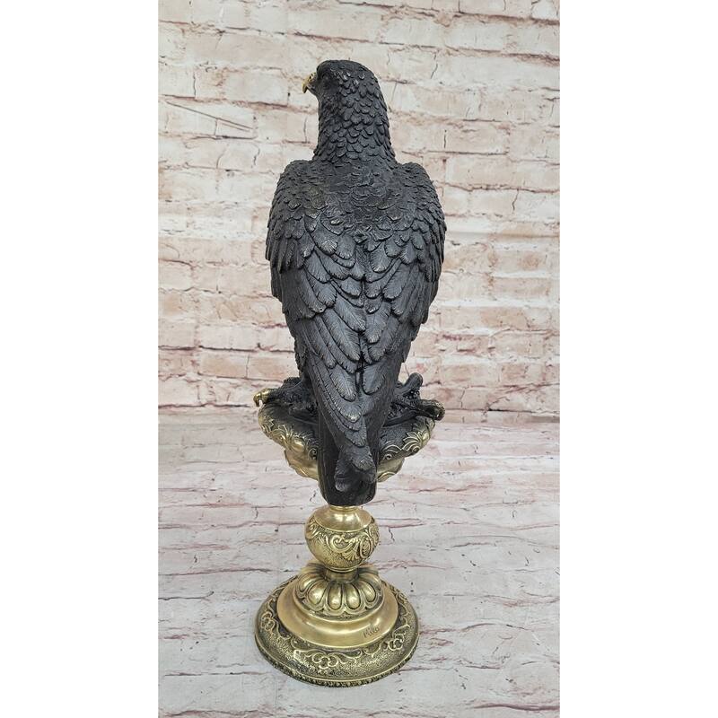 Hot Cast Bronze Eagle On Golden Pedestal Signed Original Wildlife Birds Art By Milo