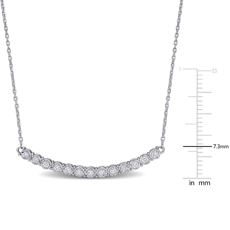 Miadora 14k White Gold 1/3ct TDW Curve Station Bar Necklace
