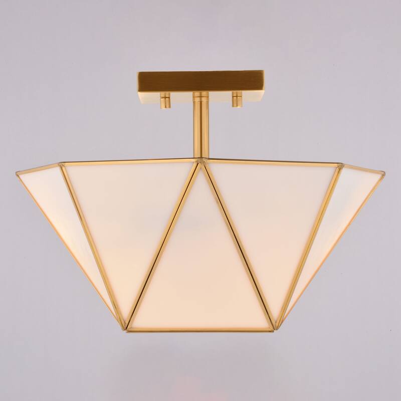 Burnett 2-Light Mid-Century Modern Semi Flush Mount Lighting Ceiling Fixture, White Tiffany Glass Shade for Entryway