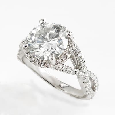 Auriya 2ct Twisted Moissanite Halo Diamond Engagement Ring 1/5ctw 14k Gold