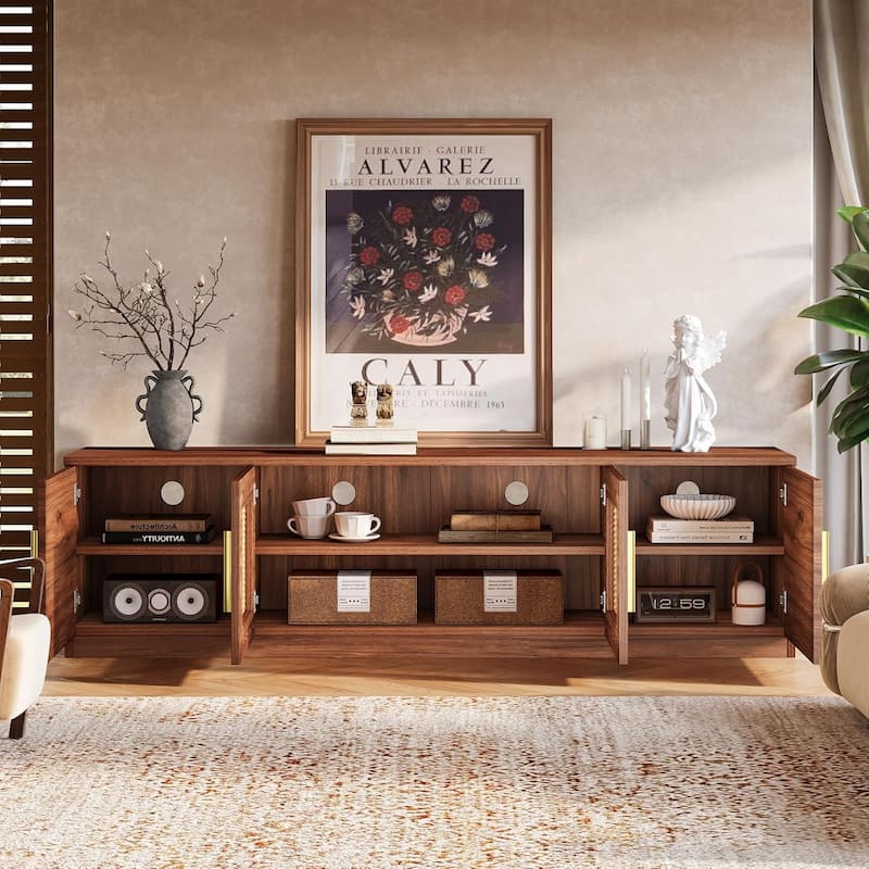 71 Inches TV Stand for Living Room, Entertainment Center with 6-Tier Storage Shelf