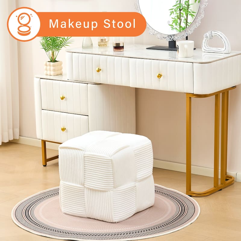 Soft Corduroy Fabric Ottoman Stool for Home Bedroom Living Room Vanity Chair Comfortable