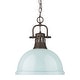 preview thumbnail 1 of 9, Golden Lighting 3602-L RBZ Duncan 14" Wide Pendant Rubbed Bronze / Seafoam