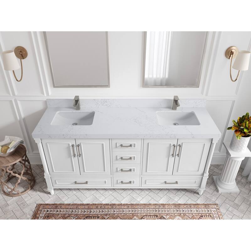 Willow Collections 72 in. W x 22 in. D Aberdeen Double Sink Bathroom Vanity with Countertops - 2" Empira White - White