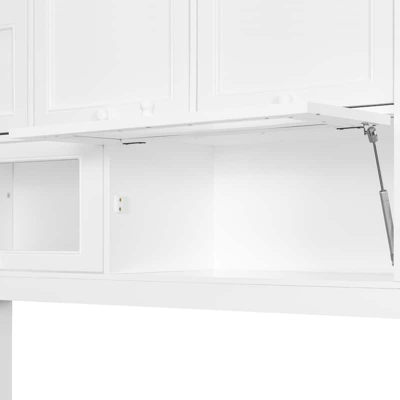 Versatile Twin Size Murphy Bed Folding Storage Bedframe with Built-in TV Stand, 2 Deep Drawers, Multiple Shelves and Cabinets