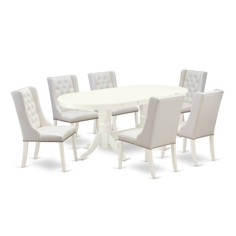 East West Furniture Dining Table Set- an Oval Kitchen Table and Light grey Faux Leather Chairs, Linen White(Pieces Options)