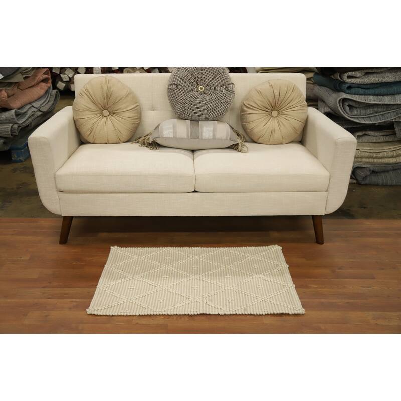 Hand Knotted Oriental 100% Wool Carpet Modern Geometric Beige & Ivories Modern Gotti Design Area Rug - 3' 0'' X 1' 10''