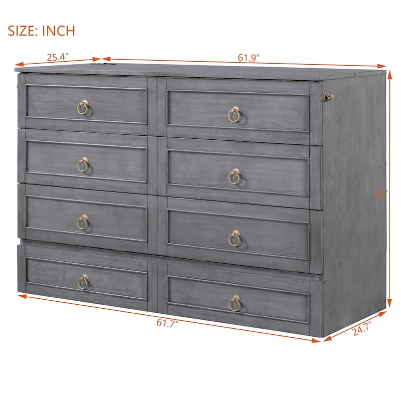 Queen/Full Murphy Bed with Large Drawers, Murphy Bed