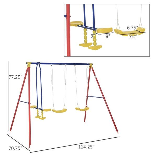 Outsunny Metal Swing Set with Glider, Two Swing Seats and Adjustable Height, Outdoor Heavy Duty A-Frame - Multicolor