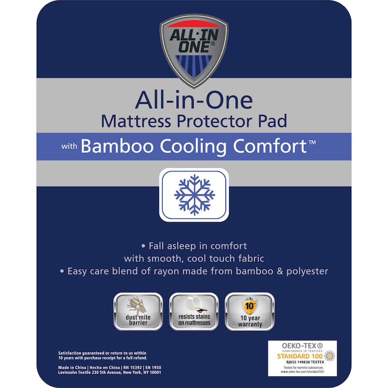 All-In-One Cooling Bamboo Fitted Mattress Pad - White