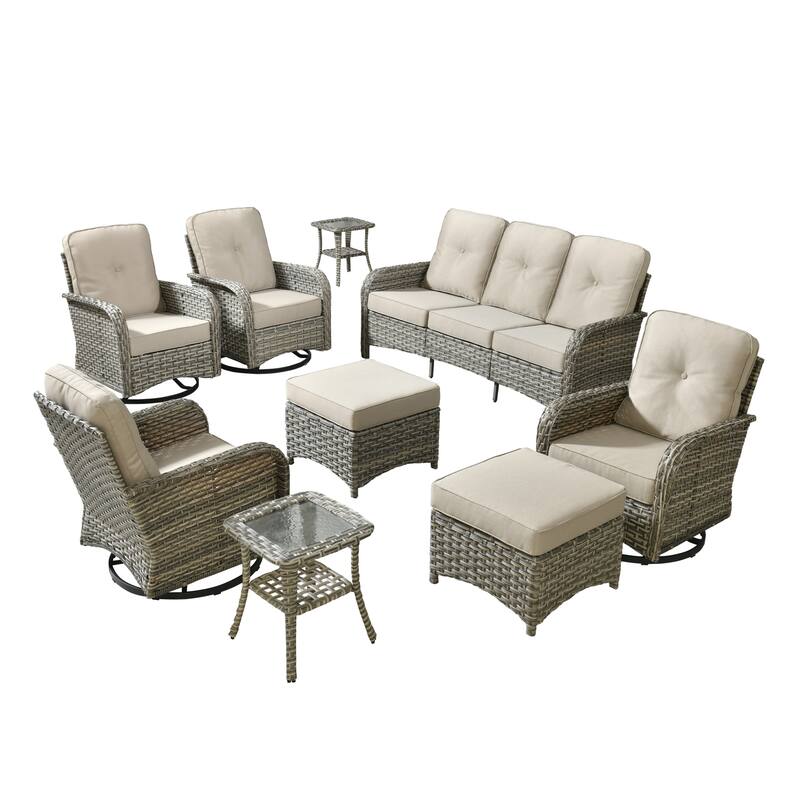 OVIOS 9-piece Patio Wicker Conversation Furniture Set