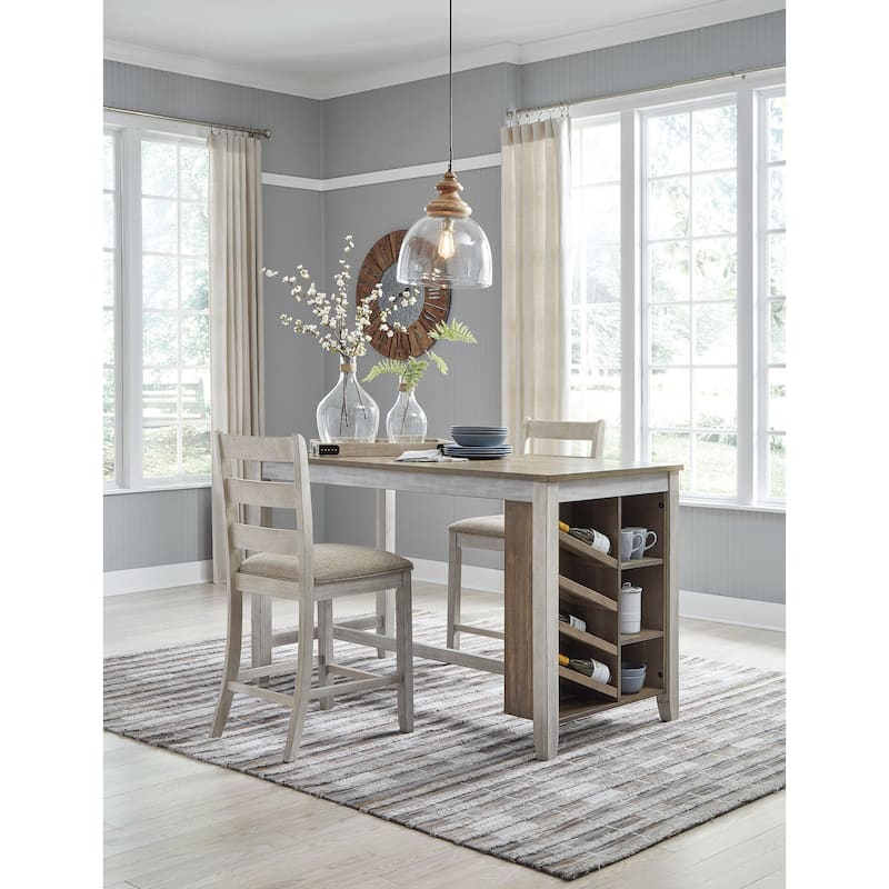 Signature Design by Ashley Skempton White / Light Brown 3-Piece Counter Height Dining Package