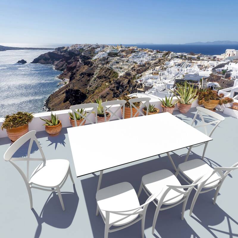 34.25" White Patio Cross Armless Dining Chair