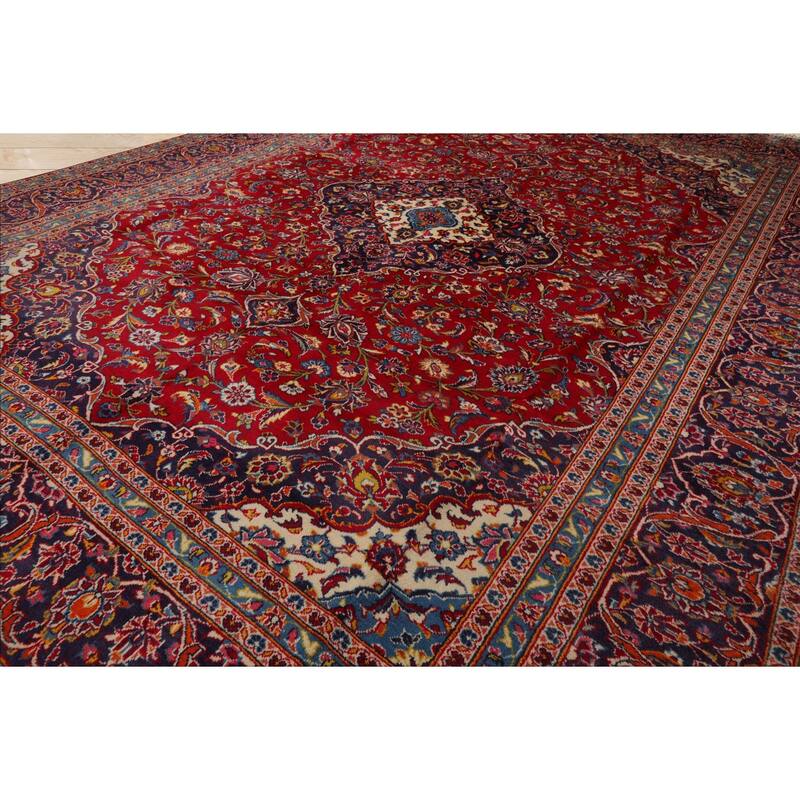 9'9''x13 Hand Knotted Wool Red Kashan Traditional Rug - 9' 9'' x 13'