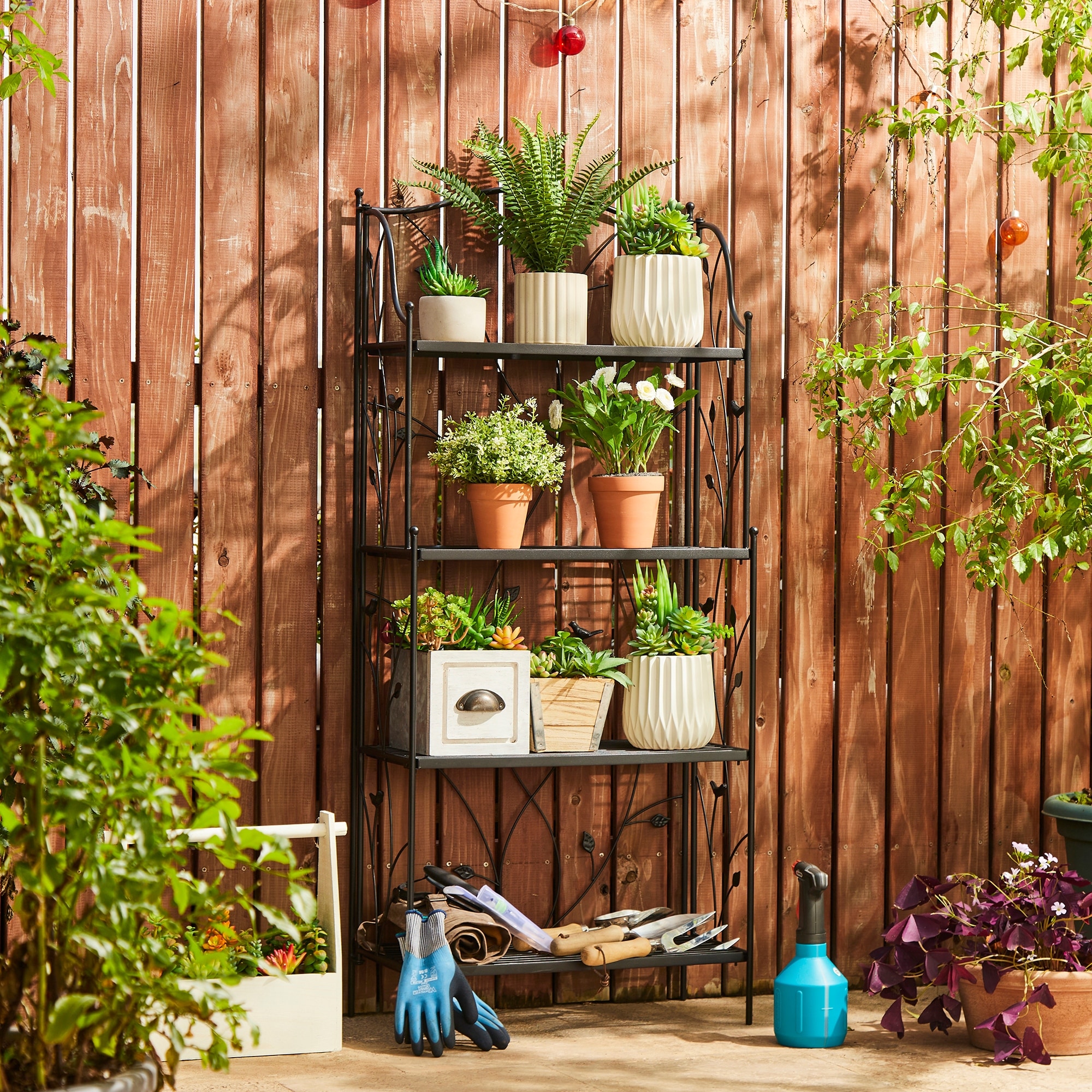 Glitzhome 3 or 4 Tiers Multifunctional Metal Plant Shelving Bakers Rack Planter Stands Flower Pot Shelf One step Fordable Design On Sale Bed Bath Beyond 33563130