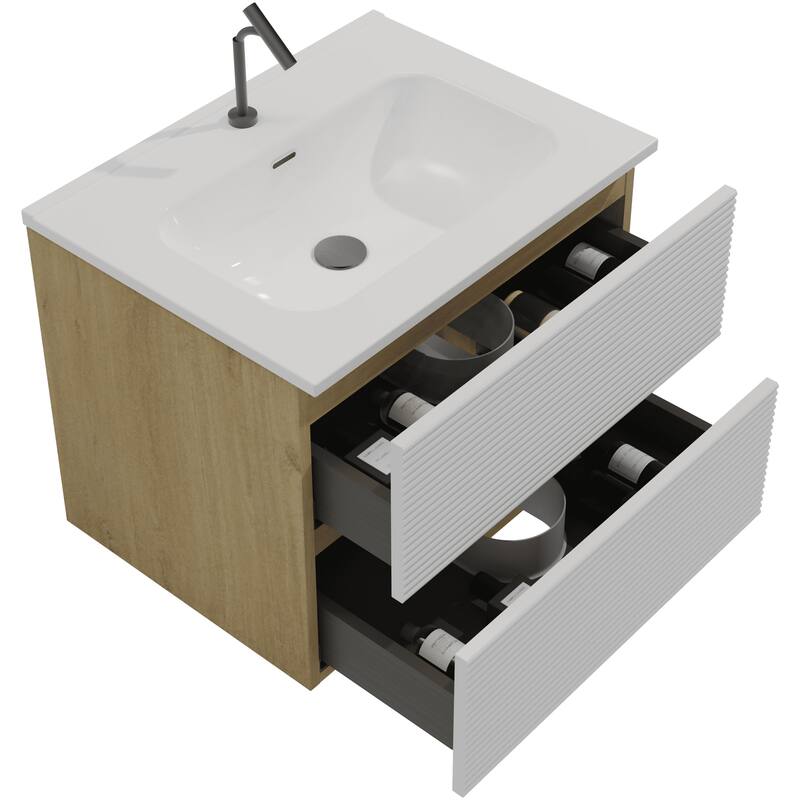 35" Modern Bathroom Vanity with Silent Soft-Closing Drawers, Eco-Friendly Natural Oak Finish