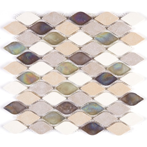 Decorative Stone Accent Rain Drop Stone and Glass Mosaic Tile in Blanc et Beige - 12x13