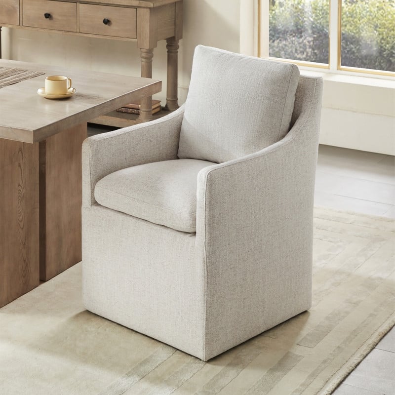 Spruce & Spring Hailey Dining Arm Chair with Caster Wheels Fabric Fully Assembled