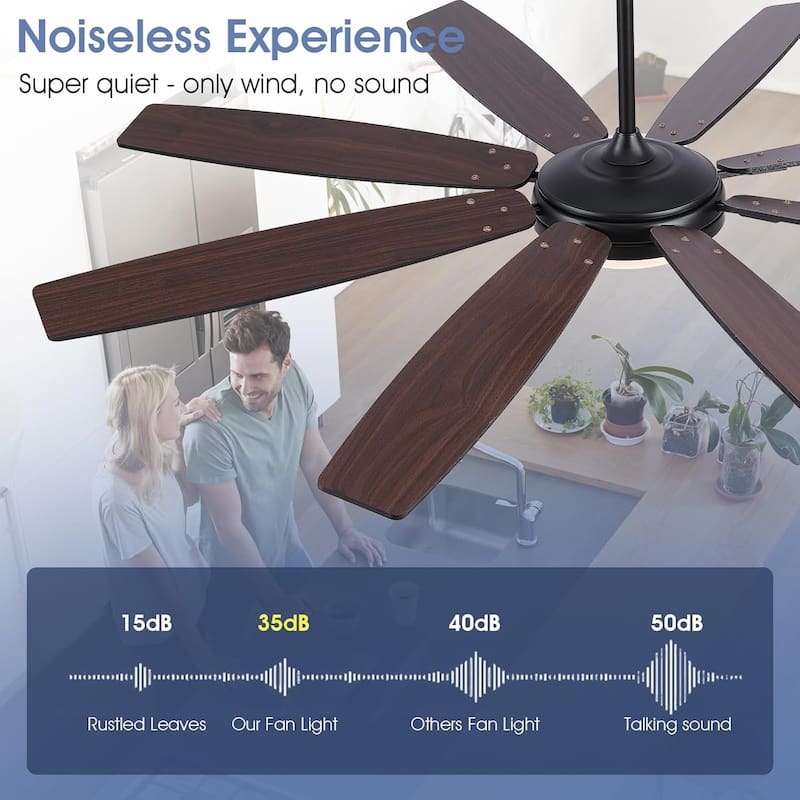 52/66/72 Inch Downrod Ceiling Fan with Light,Plywood Blades,Reversible DC Motor
