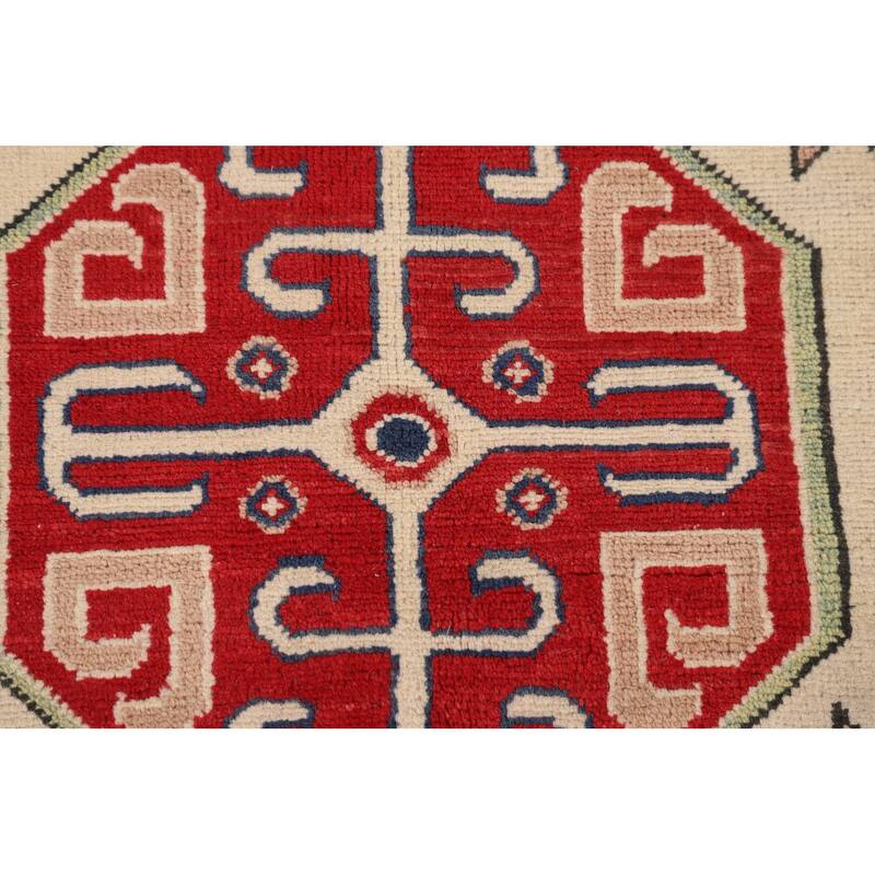 Traditional Beige Kazak Oriental Area Rug Hand-Knotted Wool Carpet - 6'6" x 9'6"