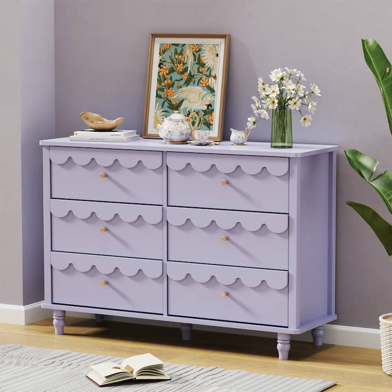 Whimsical Cloud Dresser with 6 Drawers Cute Kids Bedroom Storage - Purple