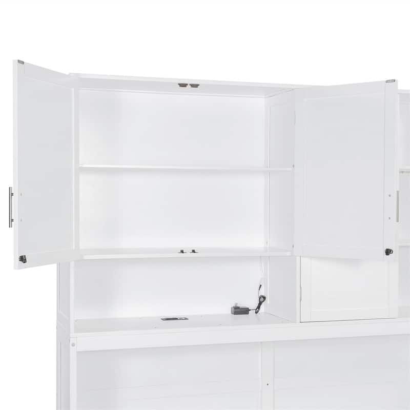 Twin Size Murphy Wall Bed with Top Cabinet and Light, Space Saving Foldable Murphy Cabinet Bed with USB Ports & Storage Shelves