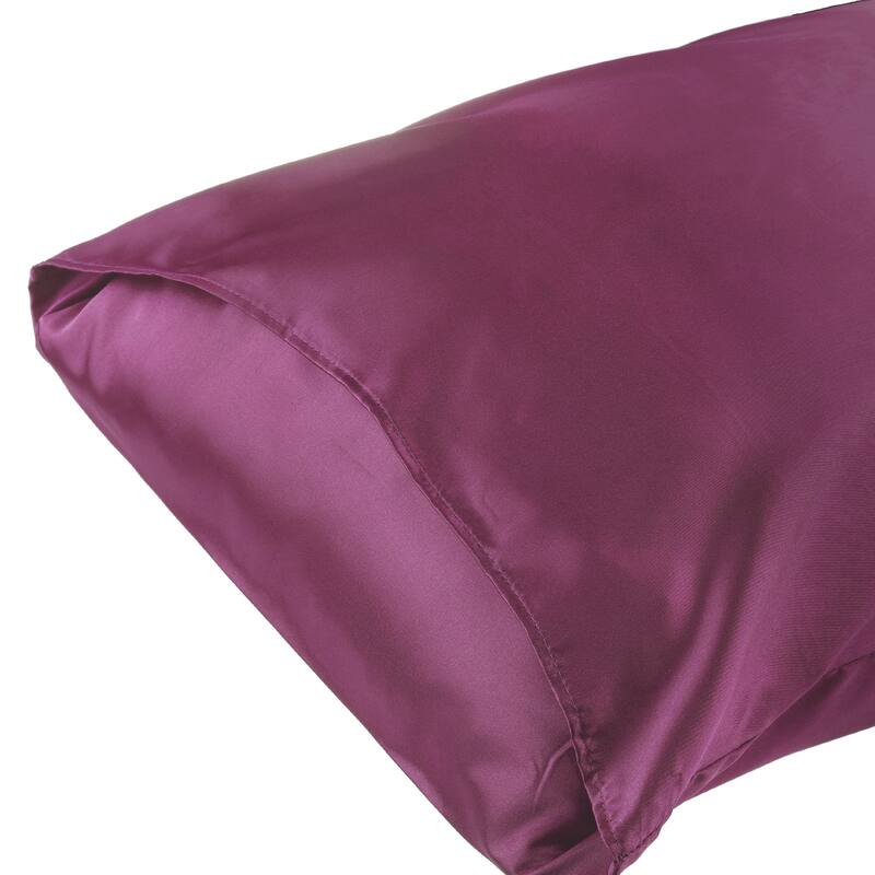 Satin Comfortable Envelope Closure Standard Pillowcase 2 Pcs - Wine Red - Queen(20"x30")
