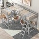 preview thumbnail 3 of 28, Wood Twin Size L-Shaped Loft Bed with Ladder, 2 Built-in Desks, Solid Pine Construction, No Box Spring Required, Grey