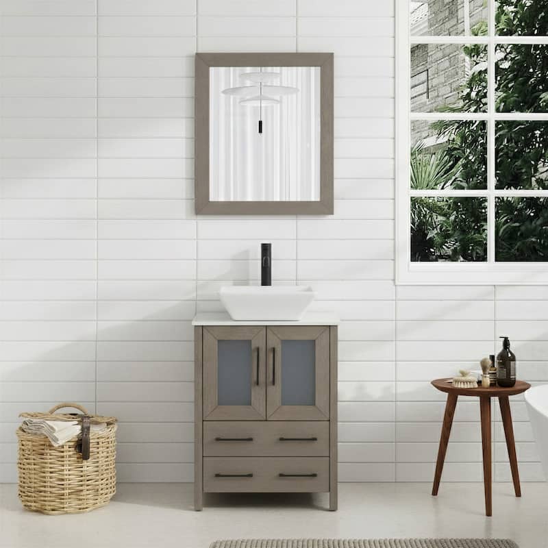 Vanity Art 24-inch Single Sink Bathroom Vanity Set With Engineered Marble Top and Free Mirror - Driftwood Gray