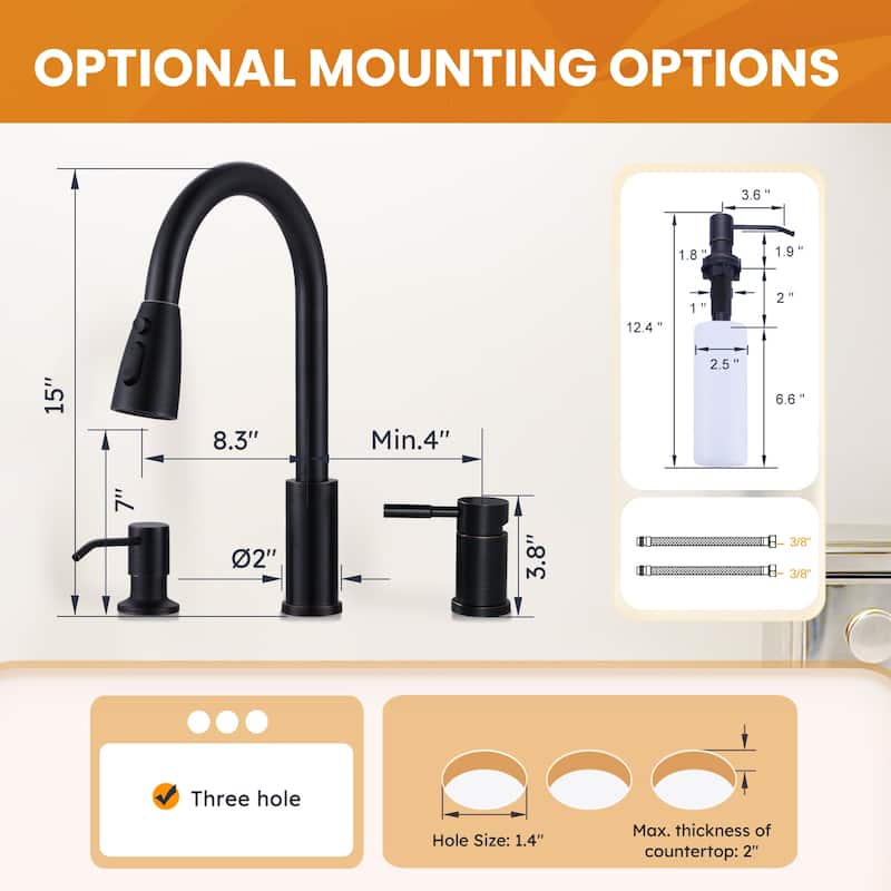 WOWOW Single Handle Pull Down Kitchen Faucet with Soap Dispenser