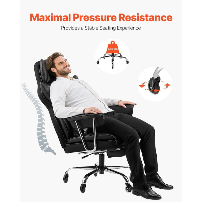 PU Leather Ergonomic Reclining Chair with Footrest & Wheels - 29.1 x 29.1 x 50 inch