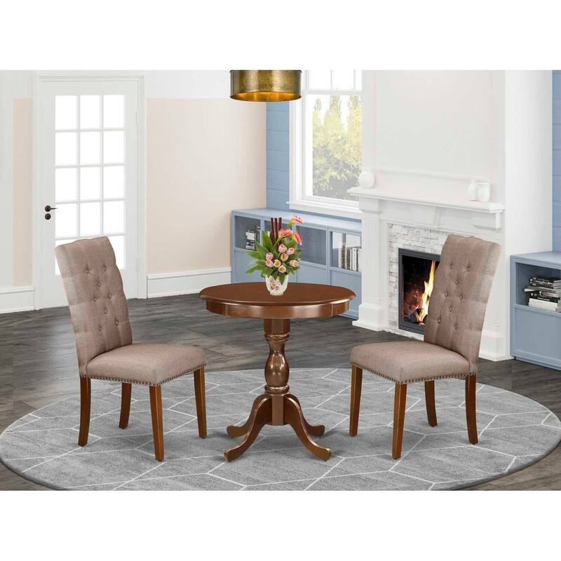 3-Piece Mahogany Finish Solid Wood Top - Dining Room Set - Seats 4