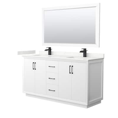 Strada 66-inch Double Vanity, Quartz Top, 58-inch Mirror