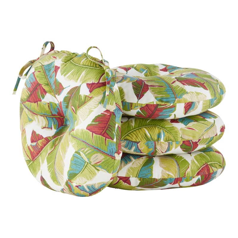 Palm Leaves Multi 15-inch Round Outdoor Bistro Chair Cushion (Set of 4)