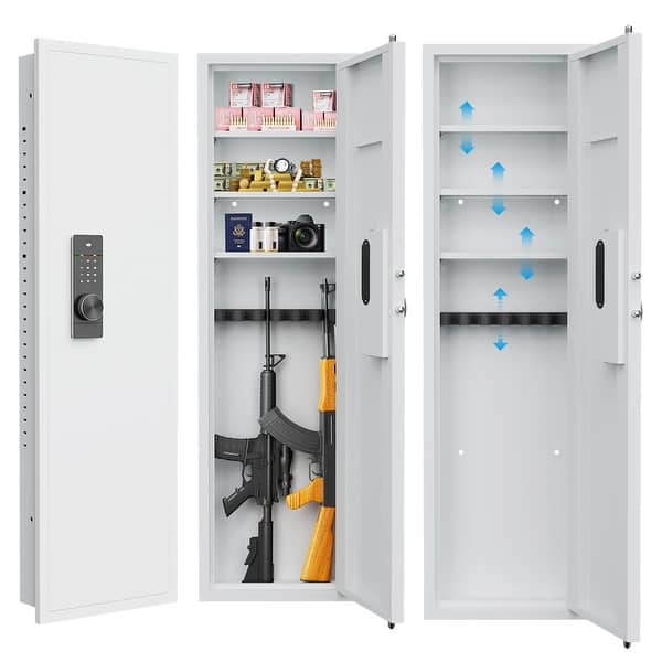 slide 2 of 16, 53" Password Touch Panel In-Wall Safe, Hidden Wall Gun Safe for Rifles with Adjustable Shelves